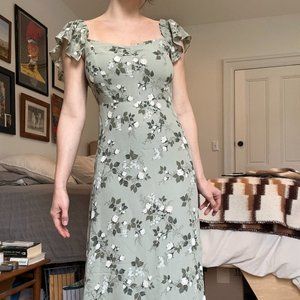 Reformation Green Floral Dress